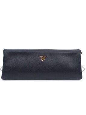 PRADA East West Frame Clutch in Black Saffiano and Gold Tone Hardware